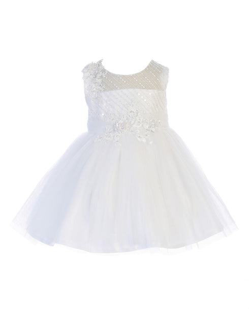 Tip Top Kids Baby Girls White Diagonal Embroidery Flower Girl Easter Dress 6-24M - SophiasStyle.com